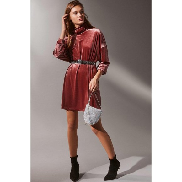 UO Dusty Pink Velvet Turtleneck Mini Dress S - Picture 4 of 11